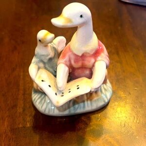 Vintage Mother Goose/duck Figurine with Child Sitting on Log Reading a Book